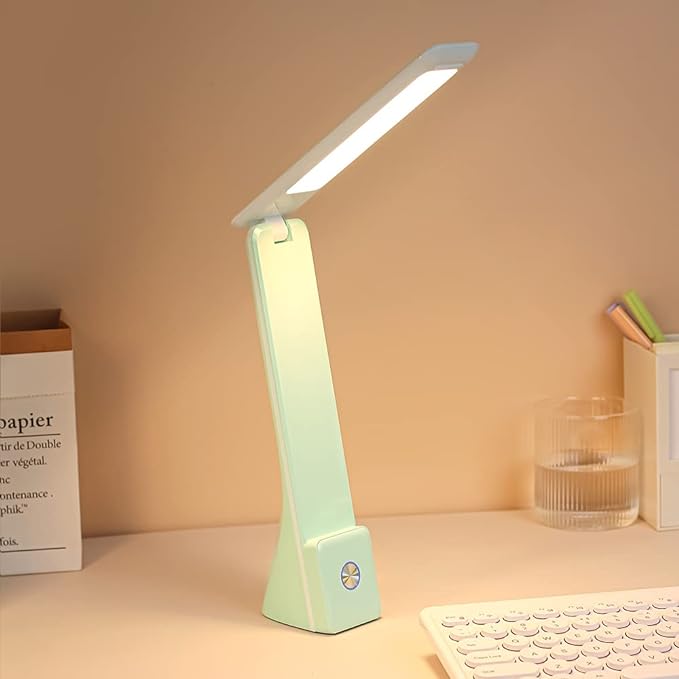 LED Desk Lamp (Green), Cordless Lamp with 3 Lighting Modes, Rechargeable Reading Lamp with Adjustable Arm, Foldable Eye Caring Table Light for Home Office Study - LeafyLoom