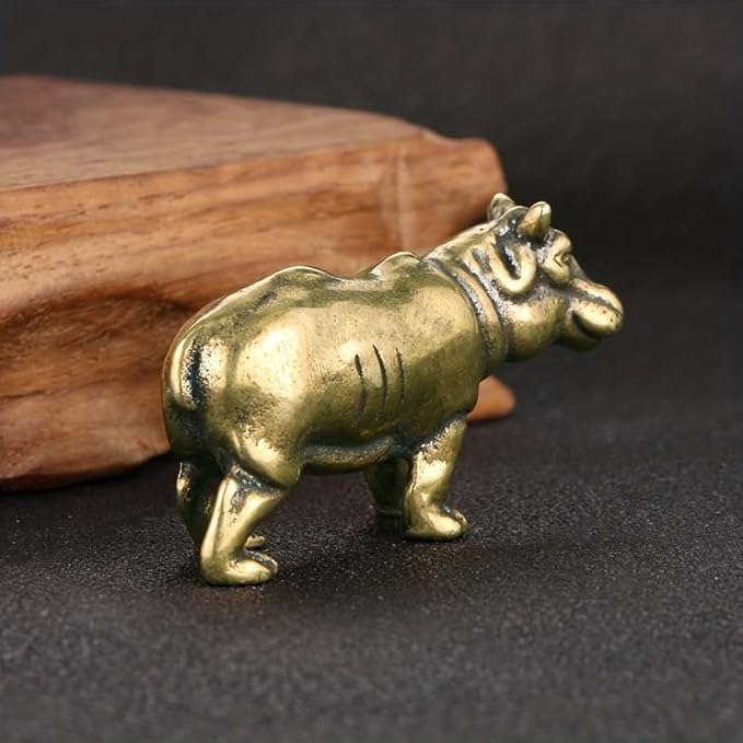 Vintage Solid Brass Hippo Figurine - Adorable Desk Decor for Collectors - Perfect Office or Home Accent(Hippo) - LeafyLoom