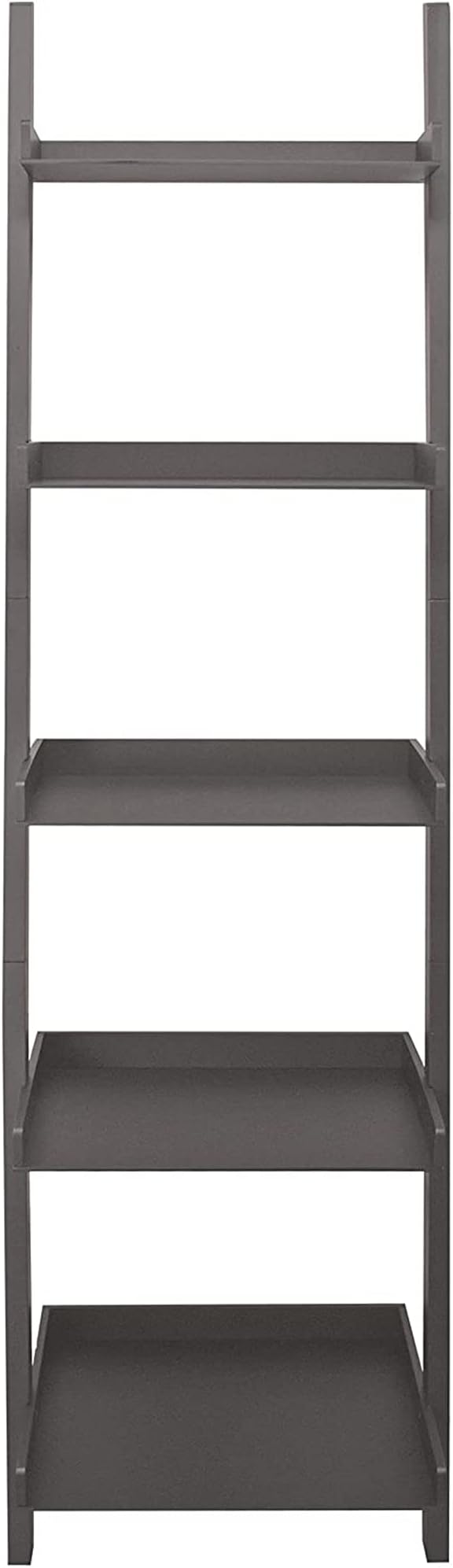 Kiera Grace Providence Hadfield 5 Tier Ladder Shelf, Leaning Bookshelf Storage Rack for Home, Office, 18" x 67", Medium Grey - LeafyLoom