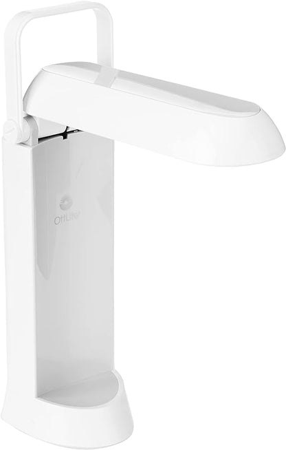 OttLite Folding Task Lamp, White – Multi-Position Shade, Fold-Up Design, Portable Handle, Low Heat & Low Glare Illumination, Fits on Desks & Workstations - LeafyLoom