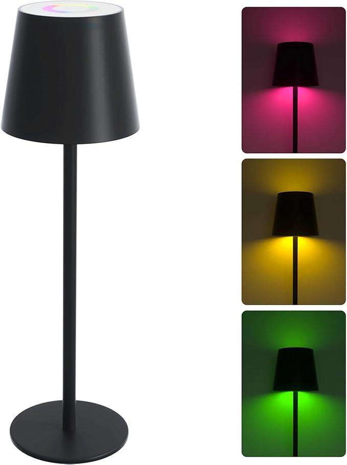 ORALUCE RGB Cordless Table Lamp Rechargeable, LED Battery Operated Desk Lamp with Type-C Charging Port, Multiple Colour Stepless Dimming Touch Lamp for Outdoor Party/Coffee Shop/Camping/Bars, 1 Pack - LeafyLoom