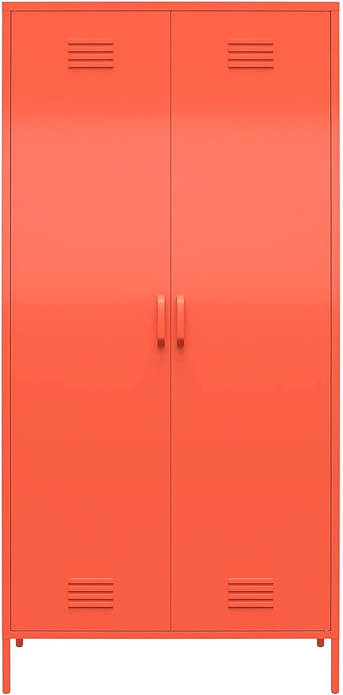 Novogratz Cache Tall 2 Door Metal Locker Cabinet, Orange - LeafyLoom