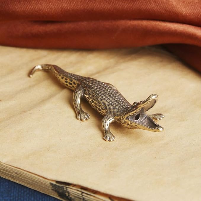 Vintage Solid Brass Crocodile Figurine - Exquisite Desk Decor for Collectors - Perfect Home or Office Accent(Crocodile) - LeafyLoom