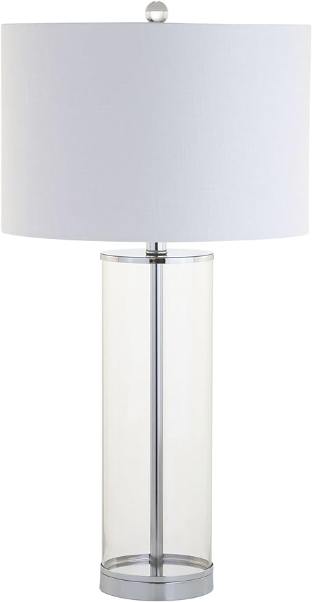 JONATHAN Y JYL2004A Harper 29" Glass LED Table Lamp Modern Contemporary Bedside Desk Nightstand Lamp for Bedroom Living Room Office College Bookcase LED Bulb Included, Clear/Chrome - LeafyLoom