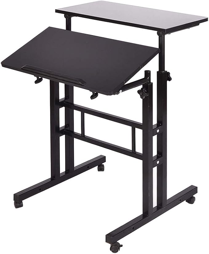 soges 23.6inches Height Adjustable Desk Laptop Desk on The Wheels, Rolling Stand Up Desk Computer Desk Adjustable Standing Desk Sit and Stand Desk Portable Laptop Table, Black - LeafyLoom