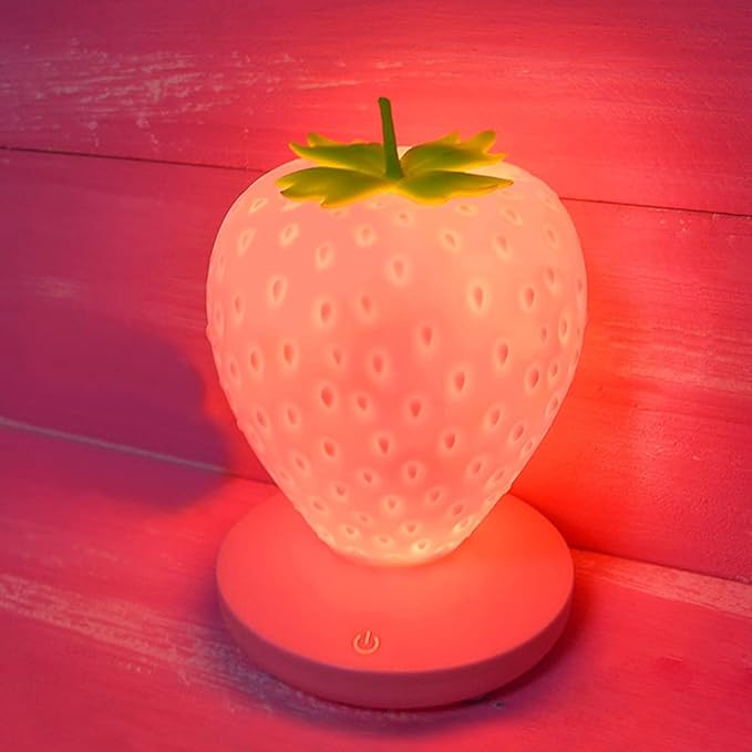 Strawberry Night Light, Cute Silicone Strawberry Lamp, LED Cute Night Light, Bedside Color Changing Lamp, 3 Modes Touch for Birthday, Christmas - LeafyLoom