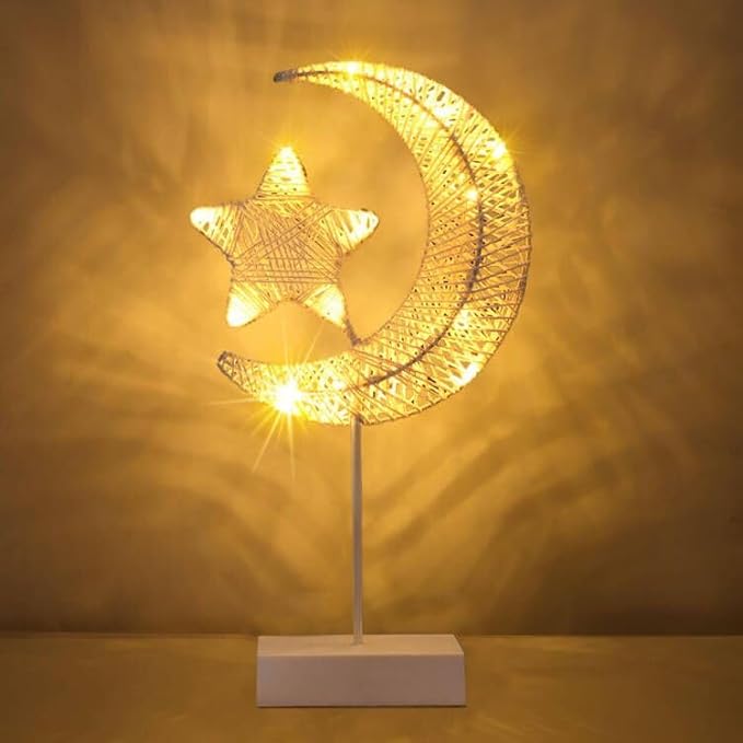 Upgraded Table Lamp for Ramadan Decorations, Battery Operated Warm White Bright LED Star Moon Shape Desk Lamp,Christmas Wedding Party Ramadan Eid Decoration for Home Romantic Table Lamp - LeafyLoom