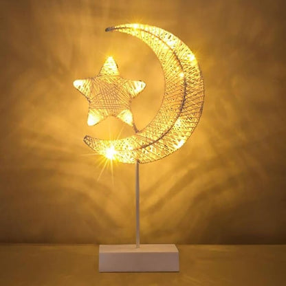 Upgraded Table Lamp for Ramadan Decorations, Battery Operated Warm White Bright LED Star Moon Shape Desk Lamp,Christmas Wedding Party Ramadan Eid Decoration for Home Romantic Table Lamp - LeafyLoom