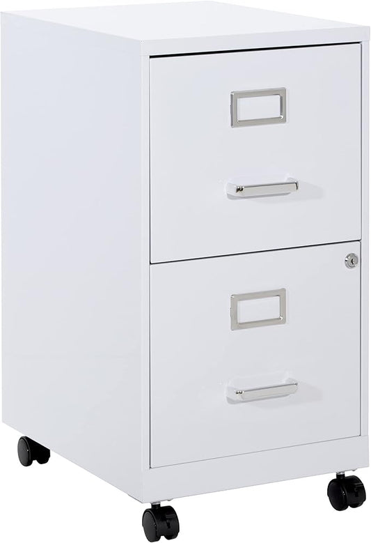 OSP Home Furnishings 2 Drawer Mobile Locking Metal File Cabinet, White - LeafyLoom