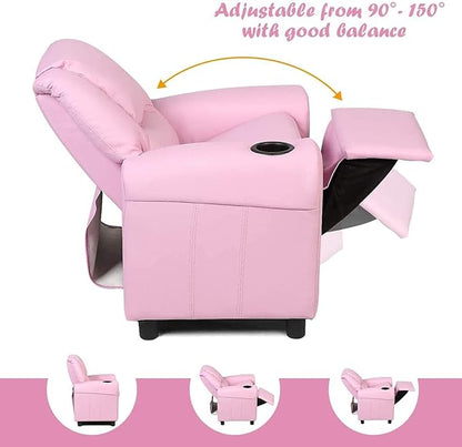 ARLIME Kids Recliner chair, toddler Armchair Upholstered Couch with Cup Holder, Backrest, baby Leather sofa with Headrest and Footrest, Child Furniture for Ages 2-7(Pink) - LeafyLoom