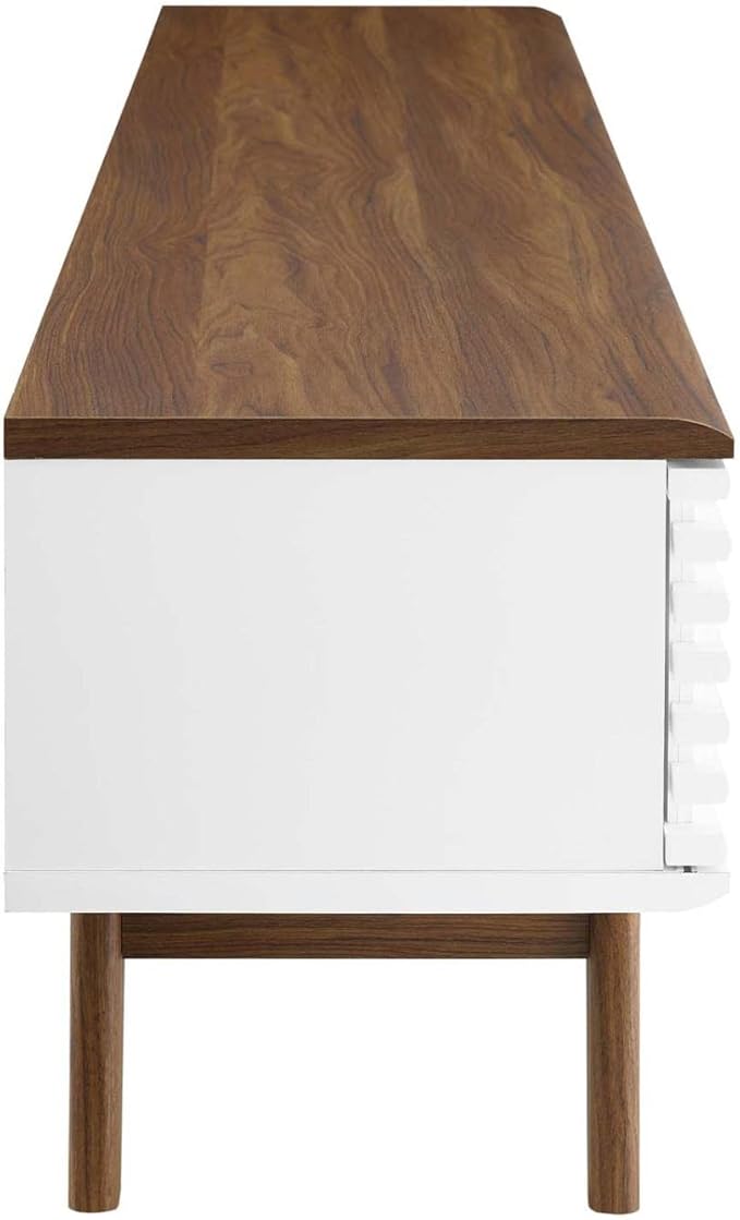 Modway Render Mid-Century Modern Low Profile 70 Inch Media Console TV Stand in Walnut White, 70" - LeafyLoom