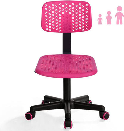 Desk Chair Armless Cute Office Chair, Low Back Rolling Home Office Task Chair Adjustable Swivel Study Chair for Girls Teens Adults Children Kids, Pink - LeafyLoom