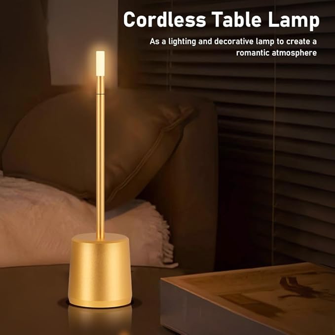 Portable LED Metal Table Lamp - 3 Level Brightness Touch Control Desk Lamps for Bedroom Nightstand,Rechargeable Battery - Ideal Bedside Lamp for Bedroom Nightstand - LeafyLoom