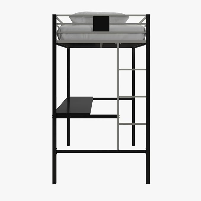 DHP Screen Loft Metal Bunk Bed with Desk and Ladder, Space-Saving Design, Silver Twin - LeafyLoom