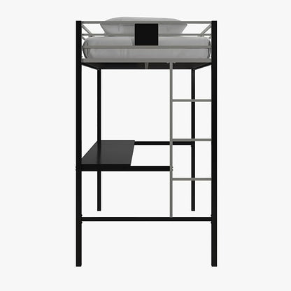 DHP Screen Loft Metal Bunk Bed with Desk and Ladder, Space-Saving Design, Silver Twin - LeafyLoom