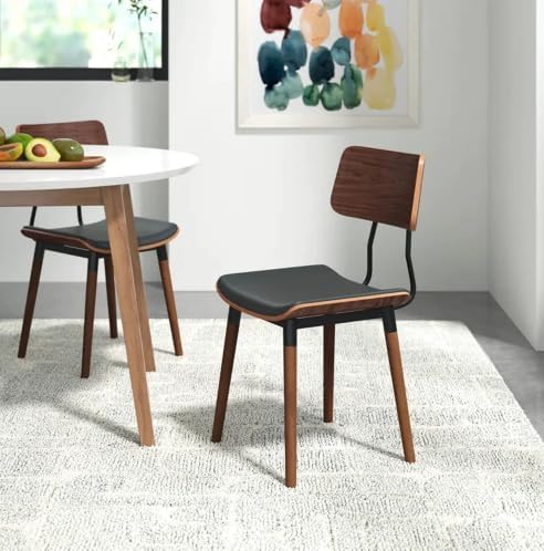 IDS Home Bentwood Modern Dining Chair with PU leather seat and Wooden legs – Kitchen, desk, lounge chair- Set of 2 (SET of 2) - LeafyLoom