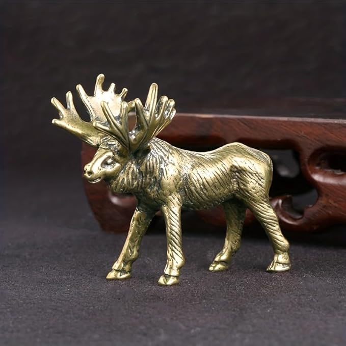 Vintage Solid Brass Elk Figurine - Festive Desk Decor for Collectors - Perfect Holiday Accent(Elk) - LeafyLoom