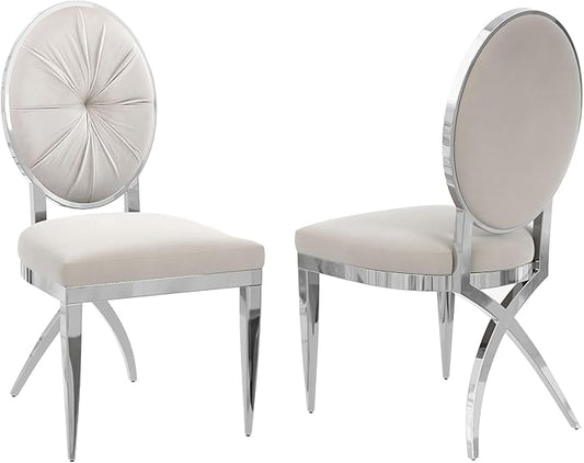 ACEDÉCOR Dining Chairs Set of 2, White Velvet Dining Room Chairs with Silver Mirrored Legs, Glam White Kitchen Chairs for Dining Room, Kitchen, Living Room (Set of 2) - LeafyLoom