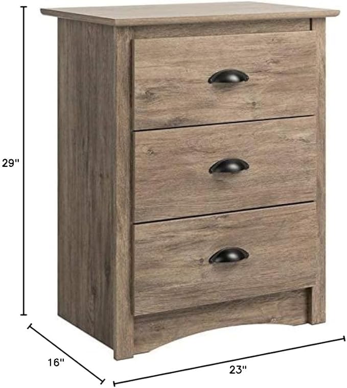 Prepac Salt Spring Rustic Tall Nightstand Side Table with 3 Drawers, Farmhouse Tall 3-Drawer Bedside Table 16" D x 23" W x 29" H, Drifted Gray, DDC-2403 - LeafyLoom