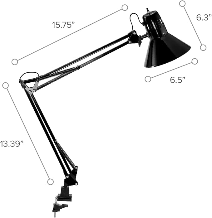 Bostitch Office VLF100 LED Swing Arm Desk Lamp with Clamp Mount, 36" Reach, includes LED Bulb,Black - LeafyLoom