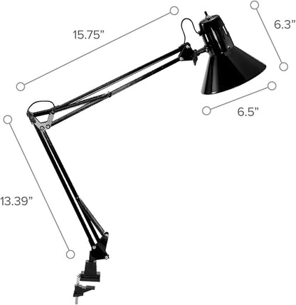 Bostitch Office VLF100 LED Swing Arm Desk Lamp with Clamp Mount, 36" Reach, includes LED Bulb,Black - LeafyLoom