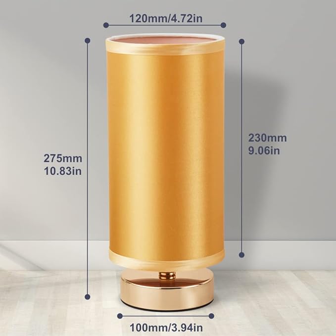 Table Lamp, Bedside Nightstand Lamp, Simple Desk Lamp, Cylinder Table Lamp for Bedroom Living Room Office Study, Golden Shade and Base - LeafyLoom