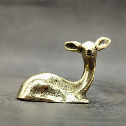 Pure Copper Sikadeer Small Ornament, Mini Brass Lying Deer Tea Pet, Crafts Ornaments, Micro Landscape Decor, Cute Decor, Scene Decor, Desktop Decor(Sikadeer) - LeafyLoom