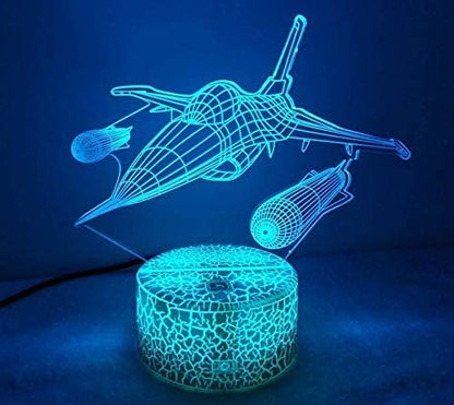 Optical Illusion 3D Aircraft Night Light USB Power Remote Control Touch Switch LED Decor Table Desk Lamps 7/16 Colors Changing Lights Children Kids Toy Christmas Xmas Brithday Gift - LeafyLoom