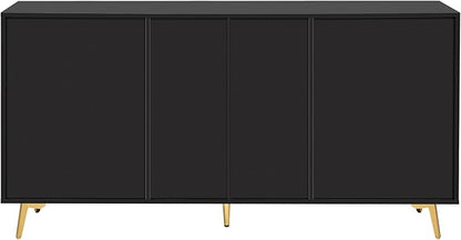 GIA Home Furniture Series Modern MDF Buffet Sideboard with 2 Doors,3 Drawers,Accent Storage Cabinets with Metal Handles for Kitchen,Dinning,Living Room, 63 Inch, Black Finish - LeafyLoom