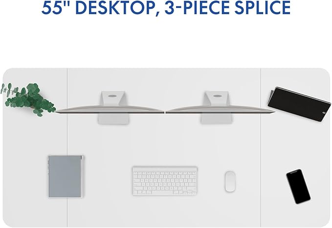 FLEXISPOT Electric Stand Up/ Standing Desk with 55 x 24 Splice Ergonomic Memory Controller Height Adjustable E150 (White Frame + 55" White Desktop) - LeafyLoom