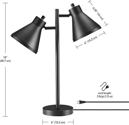 Globe Electric Novogratz x 52999 18" 2-Light Desk Lamp, Matte Black, On/Off Rotary Switch on Each Shade, Pivoting Lamp Heads, Industrial, Home Office Accessories, Desk Lamps for Home Office - LeafyLoom