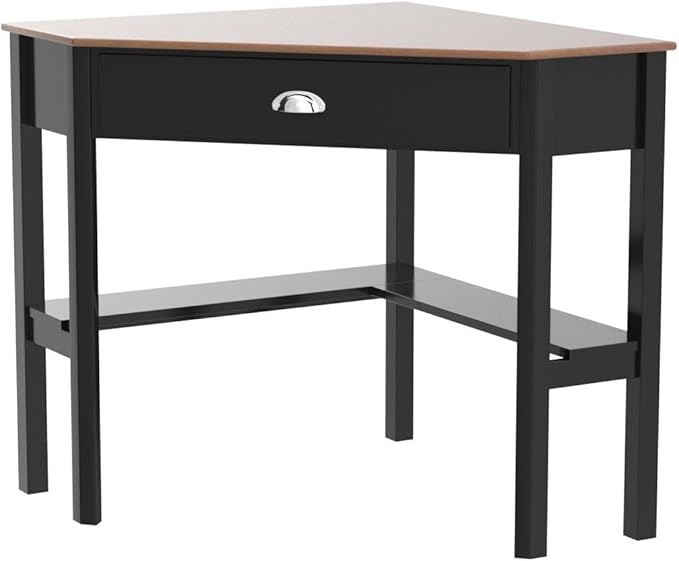 Nightcore Small, Wood Computer Desk, Compact Writing w/Drawer & Storage Shelves, Space Saving Study Workstation, Laptop PC Corner Table, Coffee - LeafyLoom