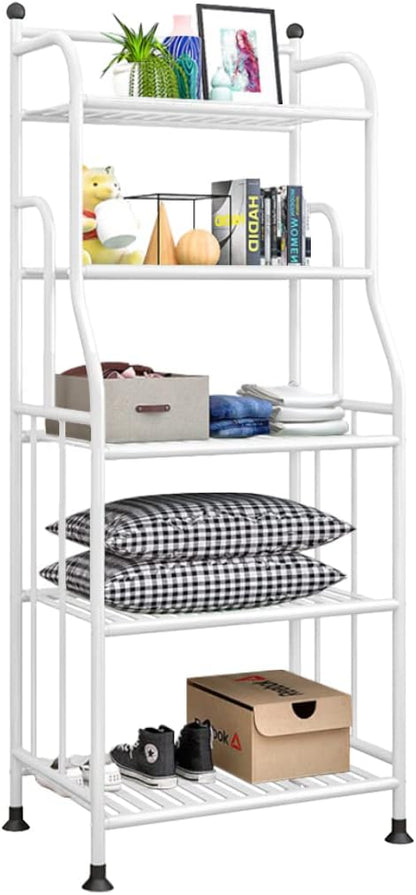 Shelving Unit Bakers Rack Metal Storage Shelves Laundry Shelf Organizer Standing Shelf Units for Laundry Kitchen Bathroom Pantry Closet Indoor and Outdoor (5 Tier, White) - LeafyLoom