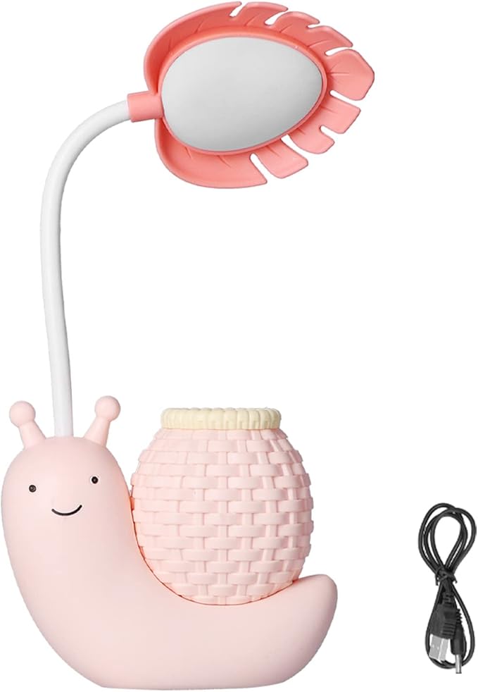 LED Desk Lamp with Pen Holder Cartoon Holder Table Lamp Multiple Function USB Charging Cute Desk Light for Students Kids(Pink) - LeafyLoom