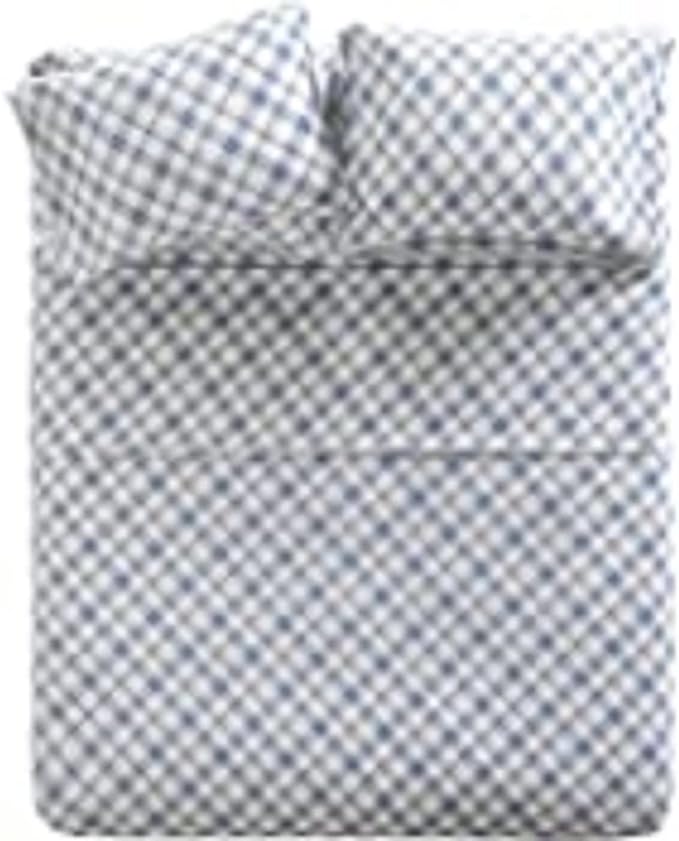 Comfort Spaces Cotton Flannel Breathable Warm Deep Pocket Sheets With Pillow Case Bedding, Twin, Plaid Blue, 3 Piece - LeafyLoom