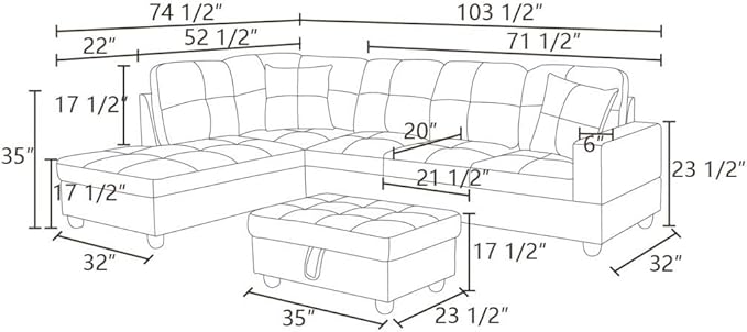 103'' L-Shape 4-Seater Faux Leather Modular Sectional Sofa, with Storage Ottoman, Upholstered Corner Couch for Home, Living Room, Apartment, Office, Blue-A - LeafyLoom