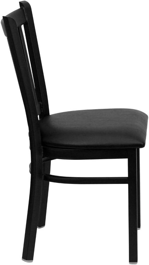 Flash Furniture HERCULES Series Black Vertical Back Metal Restaurant Chair - Black Vinyl Seat - LeafyLoom