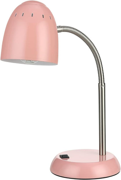 Eye-Caring Table Lamp of Simple Designs Home E26 Led Screw Basic Metal Desk Lamp with Flexible Gooseneck Hose Neck Study Lamp for Bedroom Office Living Room Convenient On/Off Switch(Pink) - LeafyLoom