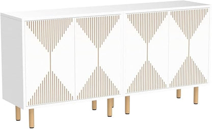 White Sideboard Buffet Cabinet, Modern Storage Cabinet with 4 Doors, Cupboard Console Table for Dining Room Living Room - LeafyLoom