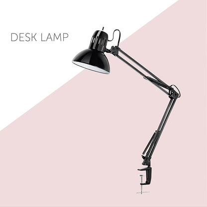 Globe Electric 56963 31.5" Multi-Joint Desk Lamp with Metal Clamp, Black, On/Off Rotary Switch on Shade, Partially Adjustable Swing Arm, Home Essentials, Reading Light, Office Décor - LeafyLoom