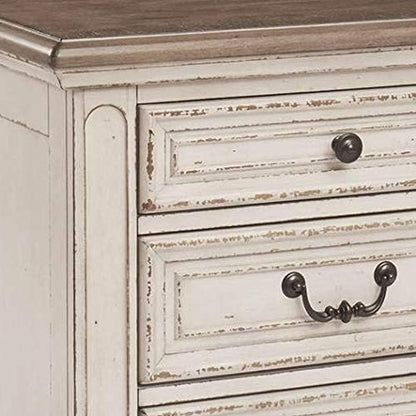 Signature Design by Ashley Realyn French Country 3 Drawer Nightstand with Electrical Outlets & USB Ports, Chipped White - LeafyLoom