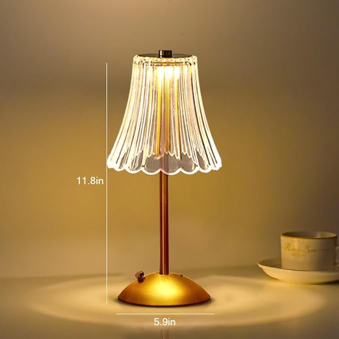 Portable Crystal Table Lamp,Cordless Metal Vintage Desk Lamp,3 Color Touch Control Rechargeable Lamp,3-Levels Brightness Room Decor Desk Lamp,Living Room,Kitchen,Dining Room Lamp (Gold-3) - LeafyLoom