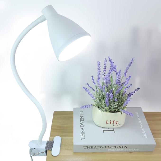 LED Desk Lamp Reading Lamp Clamp Lamp 3 Color Modes 10 Brightness Dimmer Table Lamp with Auto Off Timer Eye-Caring Office Lamp　360° Flexible Gooseneck Clip，AC Adapter Include,White (White) - LeafyLoom