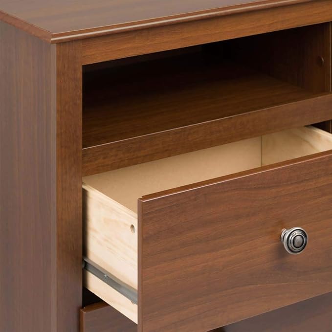 Prepac's Fremont 2 Drawer Nightstand: Elegant Bedroom Furniture, Bedside Table with Open Shelf, 23.25"W x 16"D x 28"H, Cherry - CDC-2428 - LeafyLoom