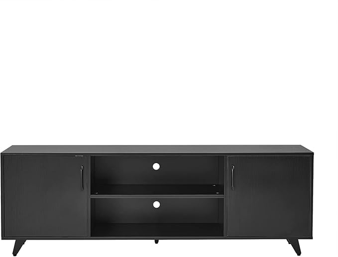 Panana TV Stand Television Stands TV Console Unit with Shelf and 2 Doors Storage Cabinets for Living Room Bedroom for TVs up to 70 Inches (Black, 62.99 inch) - LeafyLoom