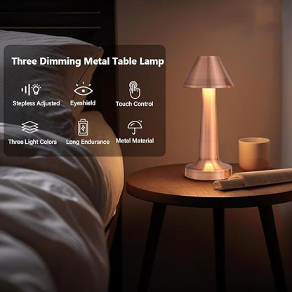 Portable LED Table Lamp, 3-Levels Brightness Metal Desk Lamp, 3 Color Touch Control Rechargeable Lamp, Night Light, Bedside Lamp,Dining Room Lamp (Red) - LeafyLoom