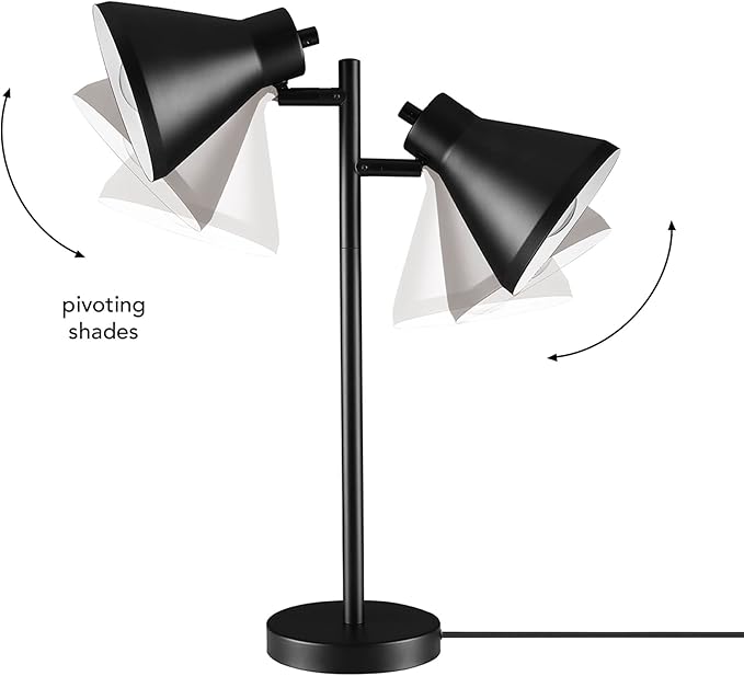 Globe Electric Novogratz x 52999 18" 2-Light Desk Lamp, Matte Black, On/Off Rotary Switch on Each Shade, Pivoting Lamp Heads, Industrial, Home Office Accessories, Desk Lamps for Home Office - LeafyLoom