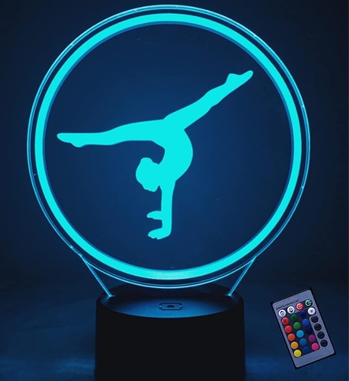 Creative 3D Gymnastics Night Light 16 Colors Changing USB Power Remote Control Touch Switch Decor Lamp Optical Illusion Lamp LED Table Desk Lamp Children Kids Christmas Brithday Gift - LeafyLoom