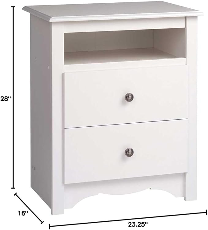 Prepac's Monterey 2 Drawer Nightstand: Elegant Bedroom Furniture, Bedside Table with Open Shelf, 23.25"W x 16"D x 28"H, White - WDC-2428 - LeafyLoom