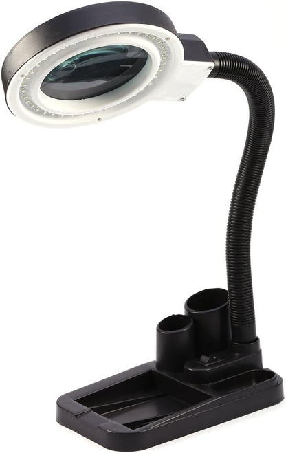 Magnifier with Light and Stand,Adjustable 40 LED Magnifying Desk Lamp Light Magnifier & Desk Lamp Illuminated Lighting 5X 10X Stand Magnifier Crafts Glass Tabletop Lamp with Pen Container - LeafyLoom